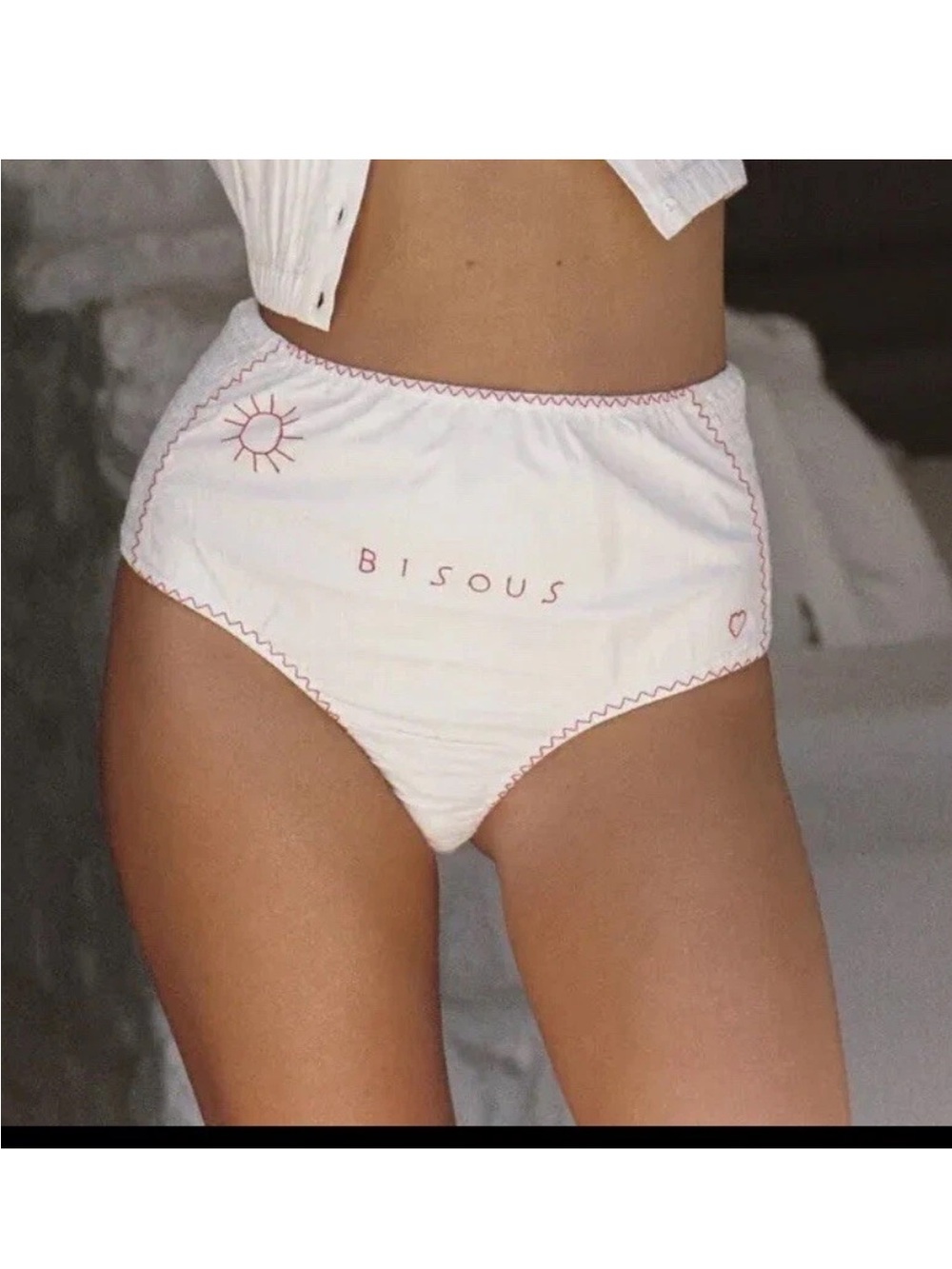 Spell x Wolfcub Bisous White High-Waist Bandeau bloomers Brief red Embroidery